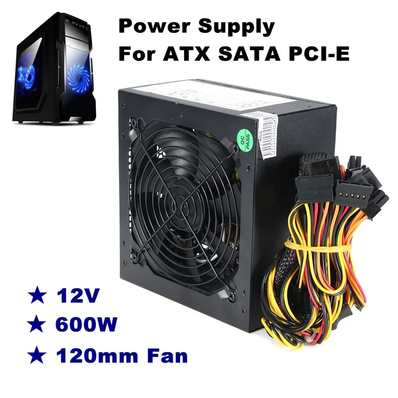 600 Вт ТИХИЙ 120 мм вентилятор ATX 12V 4/8 pin PC блок питания модульный SLI освещенный для