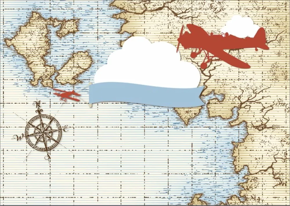 Виниловый фон для студийной фотосъемки с изображением старой карты мира компаса