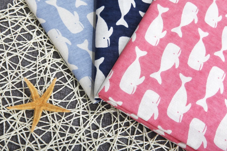 Хлопчатобумажная льняная ткань Pretty Brand 23x24 см с принтом морского, голубого и синего Кита Хлопчатобумажная льняная ткань Pretty Brand 23x24 см с принтом морского, голубого и синего Кита