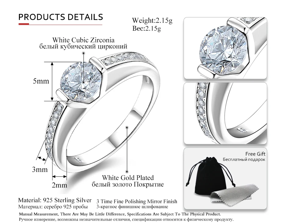 LicLiz 0.5ct кубический циркониевый солитер обручальное кольцо из стерлингового серебра 925 пробы CZ кольцо вечности для женщин Ringer Mujer LR0408
