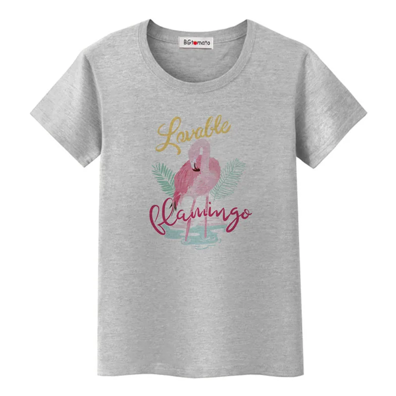 BGtomato 2022 Flamingo pink tshirt beautiful birds t shirt cool animal printing women tee femme summer tops | Женская одежда