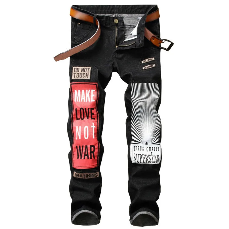 Личность значок лоскутное Джинсы для женщин Для мужчин Рваные джинсы модный