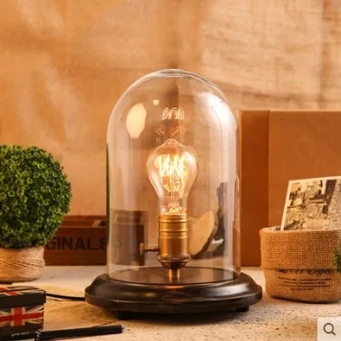 Винтаж Древесины Настольная лампа с Стекло Лампы для мотоциклов мастерил edison