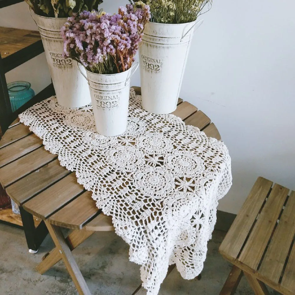Cotton Handmade Crochet Lace Table Runner White/Beige Rectangle Coffee Decor For Wedding Party Kitchen Dresser Home | Дом и сад