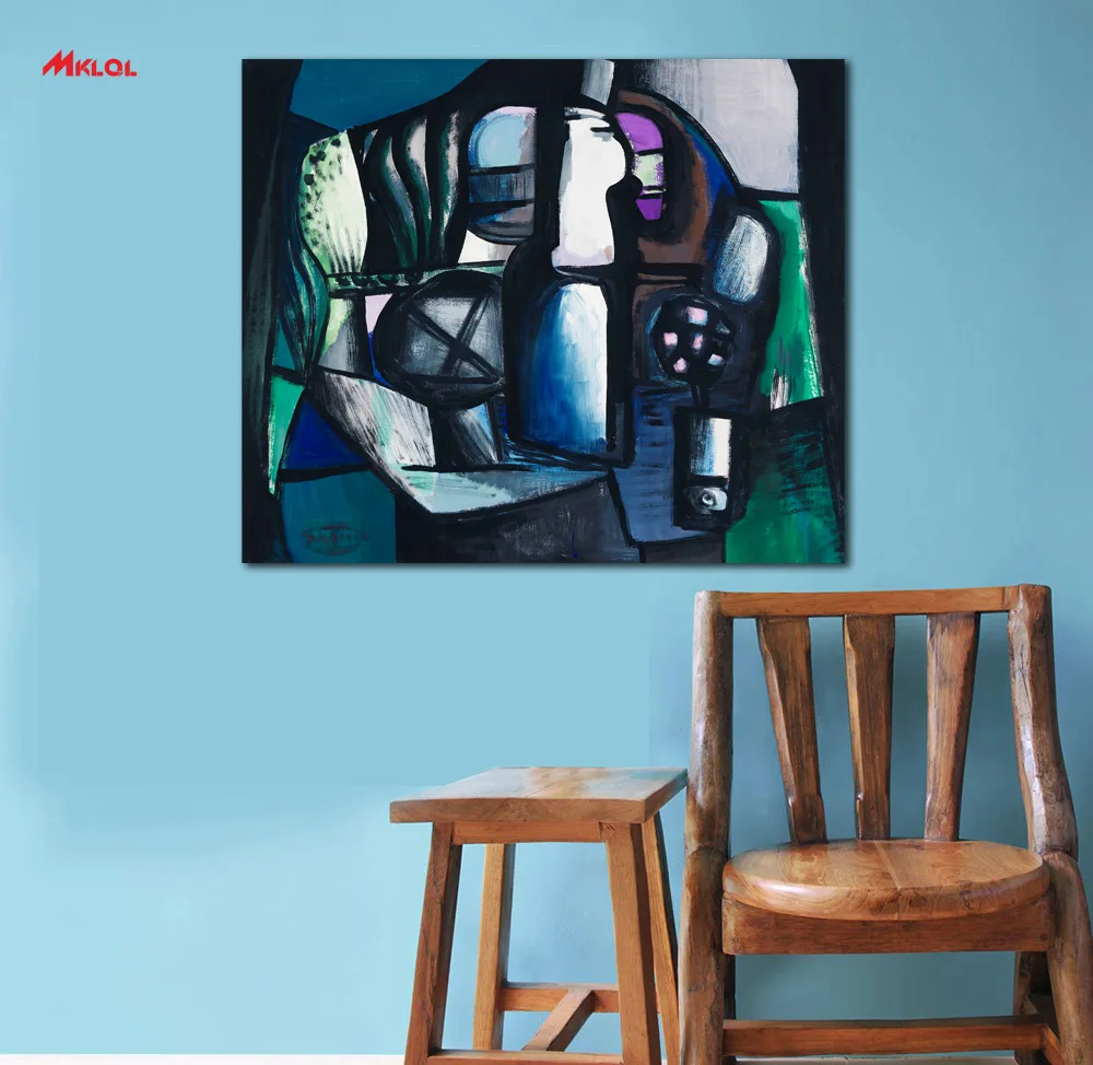 JOHANN GEORG MULLER-Stillleben in Blau und Grun 1960 Wall Art Picture Paiting Canvas Paints Home Decor Abstract Print Painting | Дом и сад
