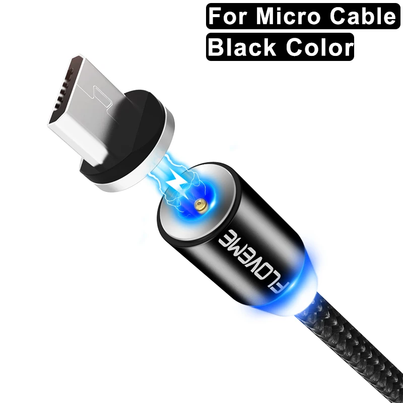 For Micro Black FLOVEME Магнитный зарядный кабель Micro usb type C кабель для освещения 2A Быстрая зарядка USBC/type-C провод для iPhone samsung кабель - Цвет: For Micro Black