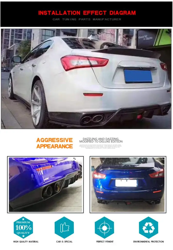 Рассеиватель задней губы из углеродного волокна спойлер бампер для Maserati Ghibli S Q4 седан- автомобильный Стайлинг задняя губа со светом