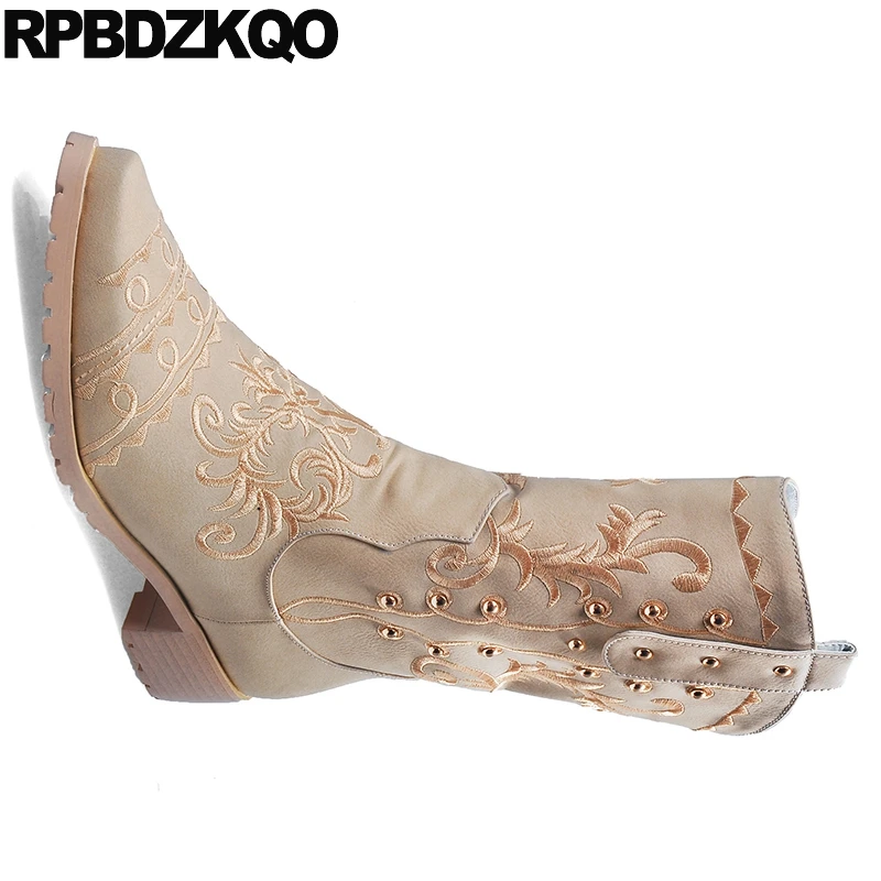 вышивка пастушка обувь зима 2017 удобный ковбой сапоги западные ботинки Круглый