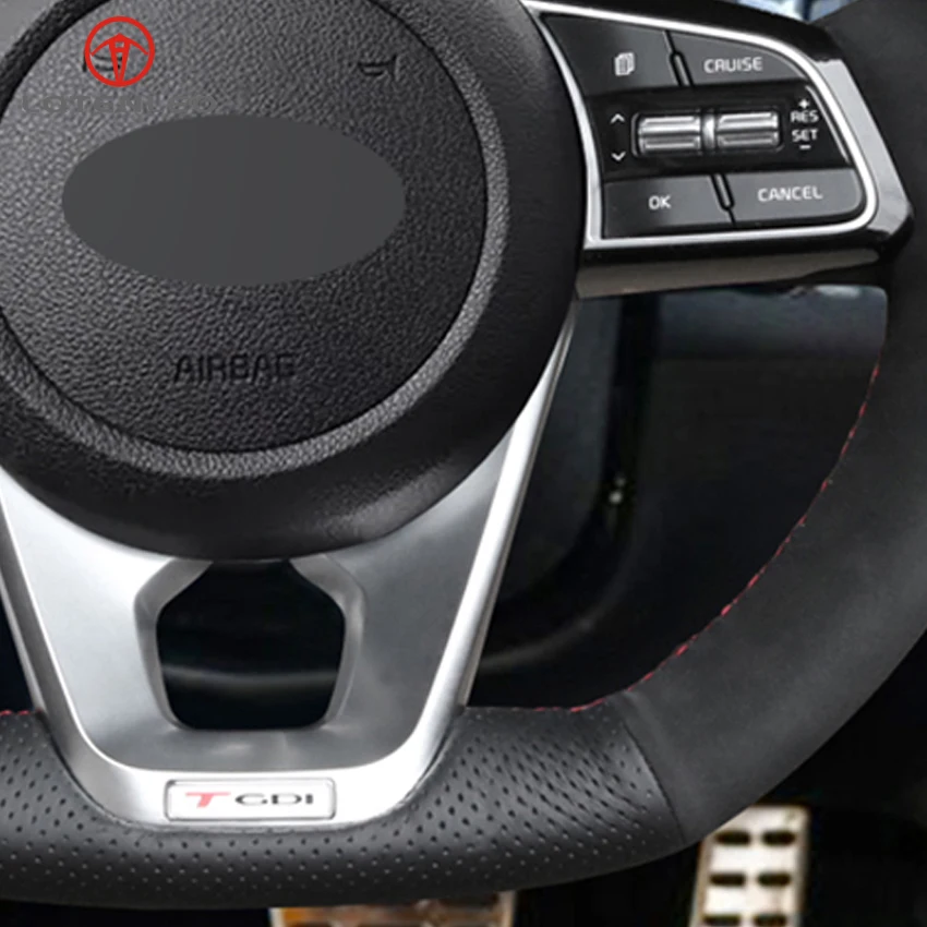 LQTENLEO черная натуральная кожа замша чехол на руль для Kia K5 Optima Forte GT Ceed Cee 'd GT