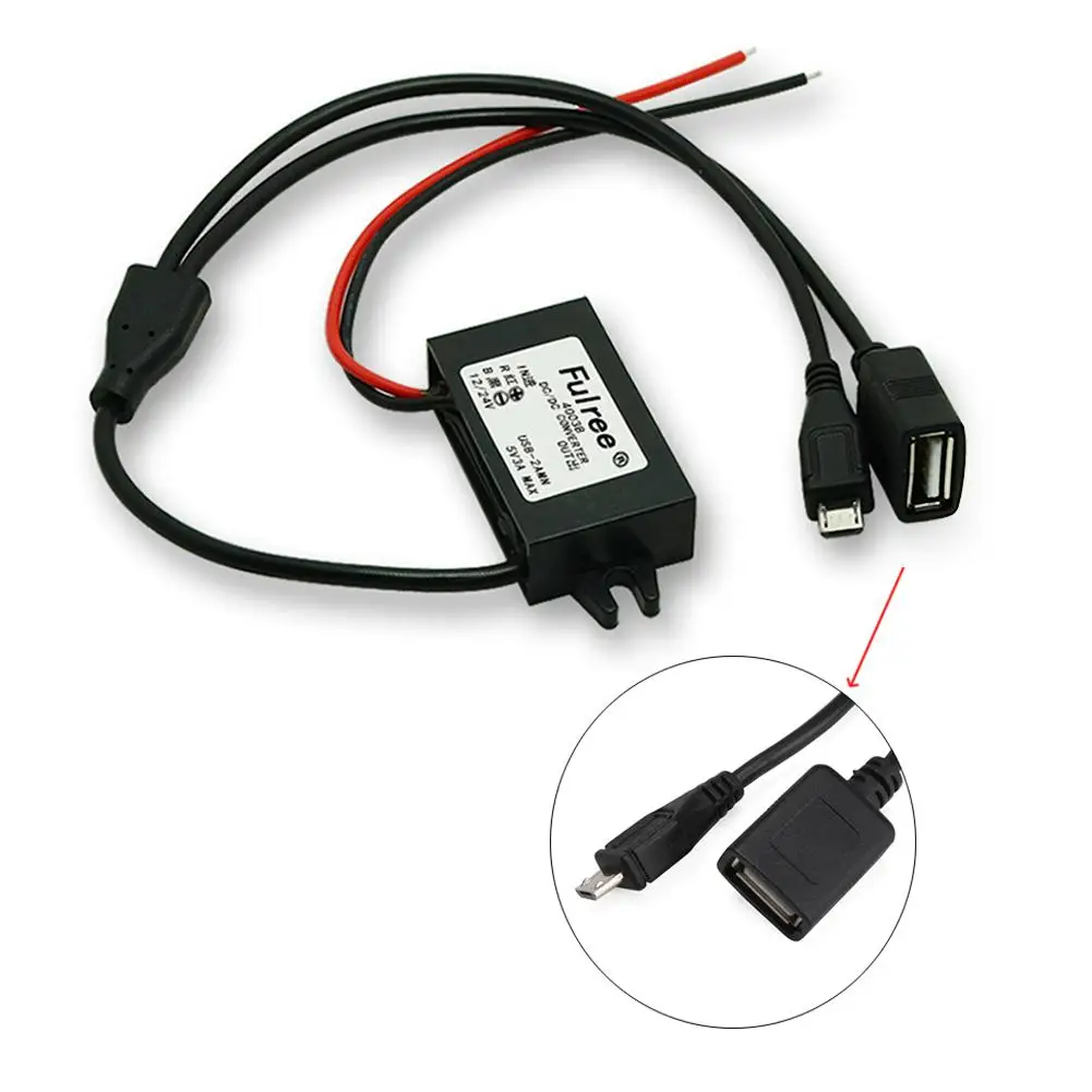 

1 For 2 USB Female Micro 12V 24V To 5V Vehicle Power Supply DC-DC Buck Converter Regulator Power Supply Module