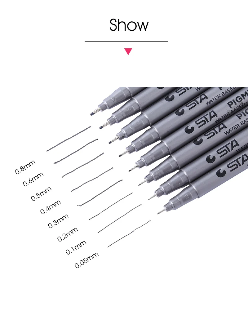 STA пигмент лайнер Pigma Micron чернила маркер для белой доски 0,05 0,1 0,2 0,3 0,4 0,5 0,6 0,8 кончик кисти черный тонколинейная ручка для эскизов
