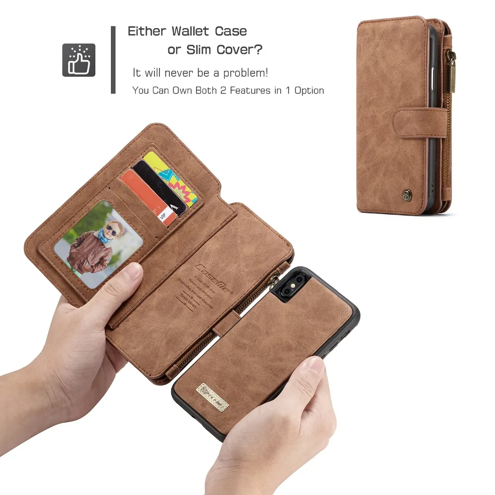 CaseMe многофункциональный чехол-кошелек на молнии для iPhone 5S 6 6s 7 8 Plus спилок кожаный