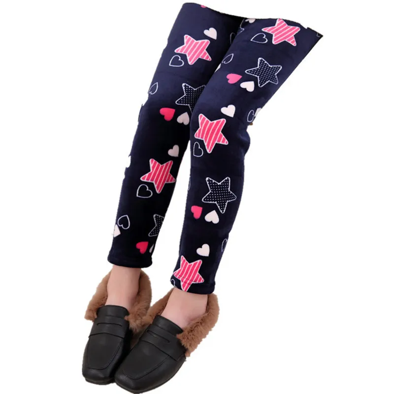 2018 Winter Girls Thick Print Warm Leggings Kid School Cute Elastic Waist Trousers Snow Princess |