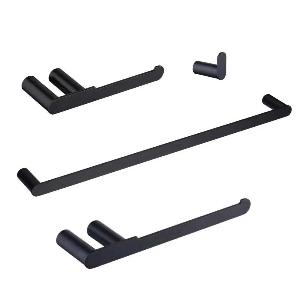 

Bathroom Hardware Towel Bar Accessory Set 304 Stainless Steel Towel Bar, Robe Hook, Towel Holder Toilet Paper Holder,Matt Black