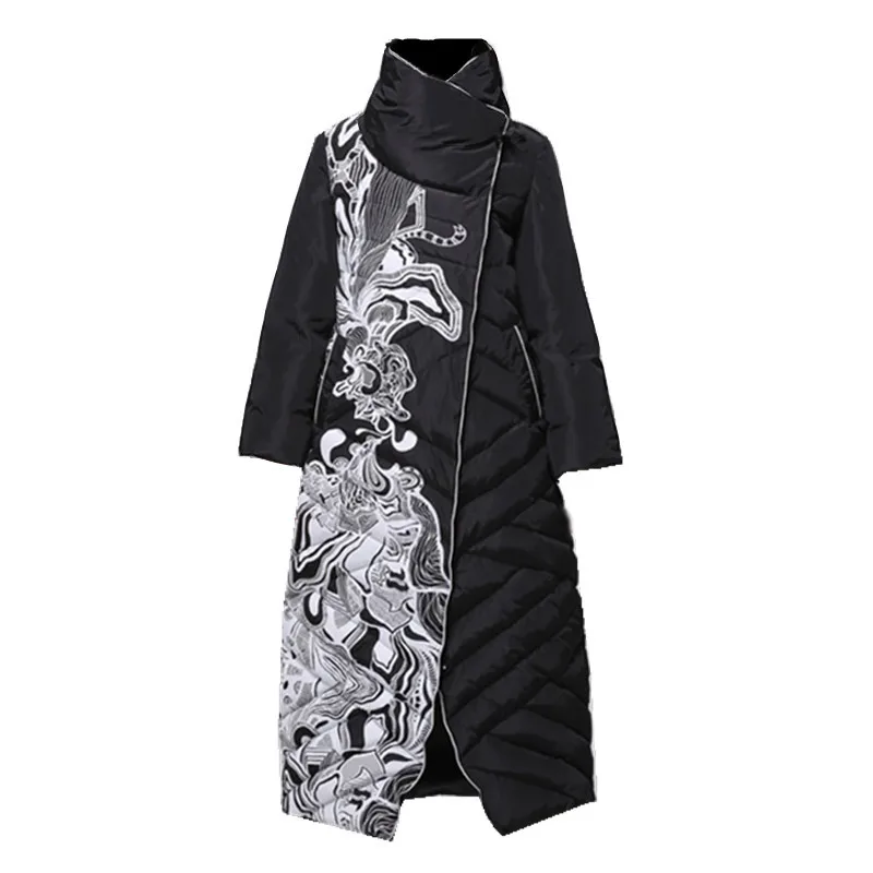 90% White Duck Down Parka New High Quality Winter Womens Down Coats Embroidery Female Overcoats Patchwork Lady Outerwear Mujer