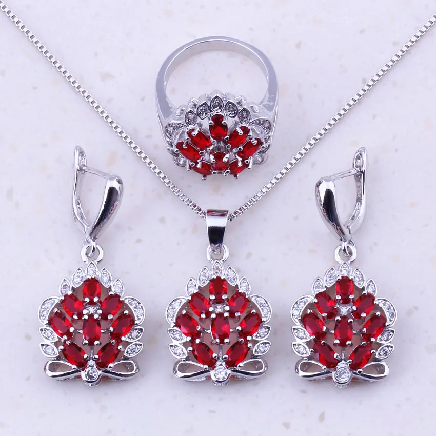 Beautiful Red Created Garnet &amp White CZ Silver Color Jewelry Sets For Women Bridal Party Fashion Free Gift Box J0052 | Украшения и