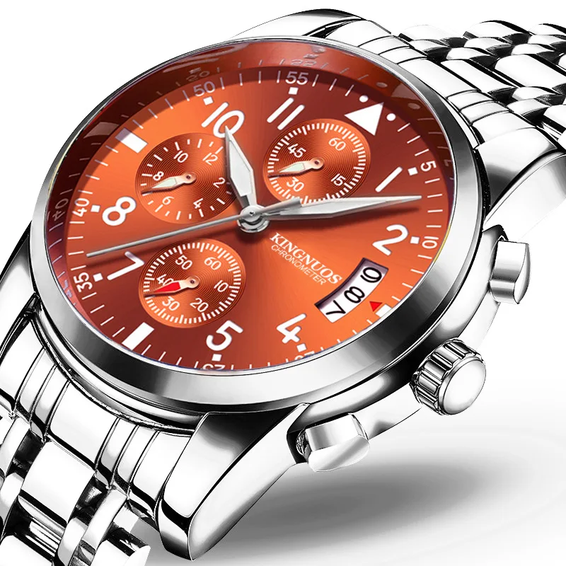 Мужские наручные кварцевые часы с хронографом из нержавеющей стали