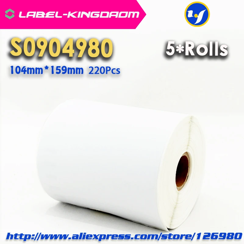 5 Rolls Dymo Compatible S0904980 Label 104mm*159mm 220Pcs/Roll Compatible for LabelWriter 4XL Printer 4