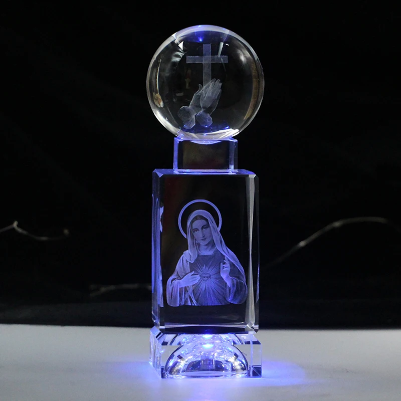 

GOOD LUCK Bless HOME family Catholic Christianity the Virgin Mary Madonna pray Cross 3D Crystal Figurine statue