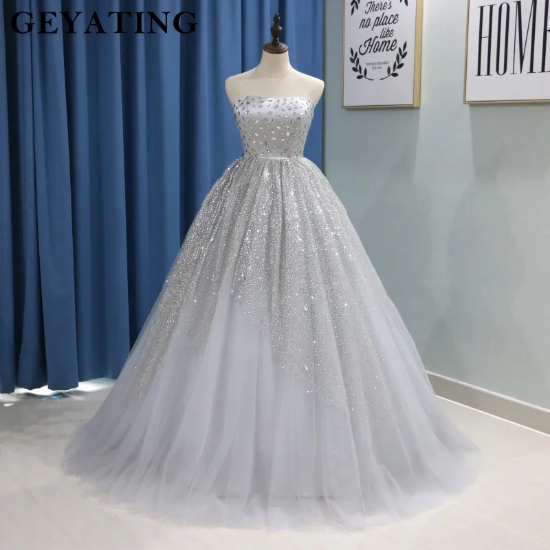 Блестящее серебристо серое Пышное Бальное Платье Quinceanera платья 2020 Vestidos De 15 Anos без