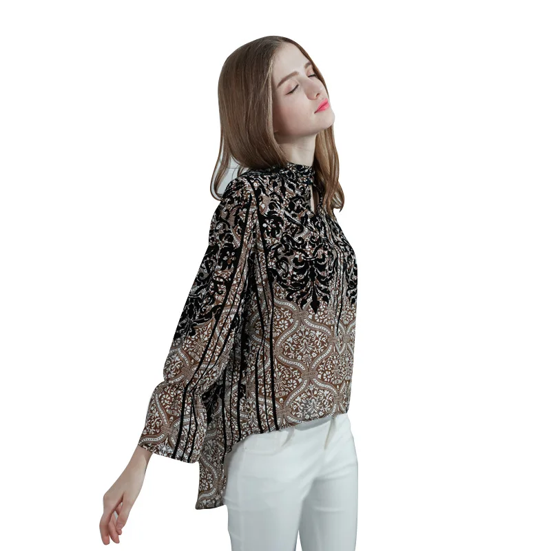 new 2019 Women's Chiffon Shirt Europe and the United States Printed Loose Long Sleeves Spring New Casual Ladies |