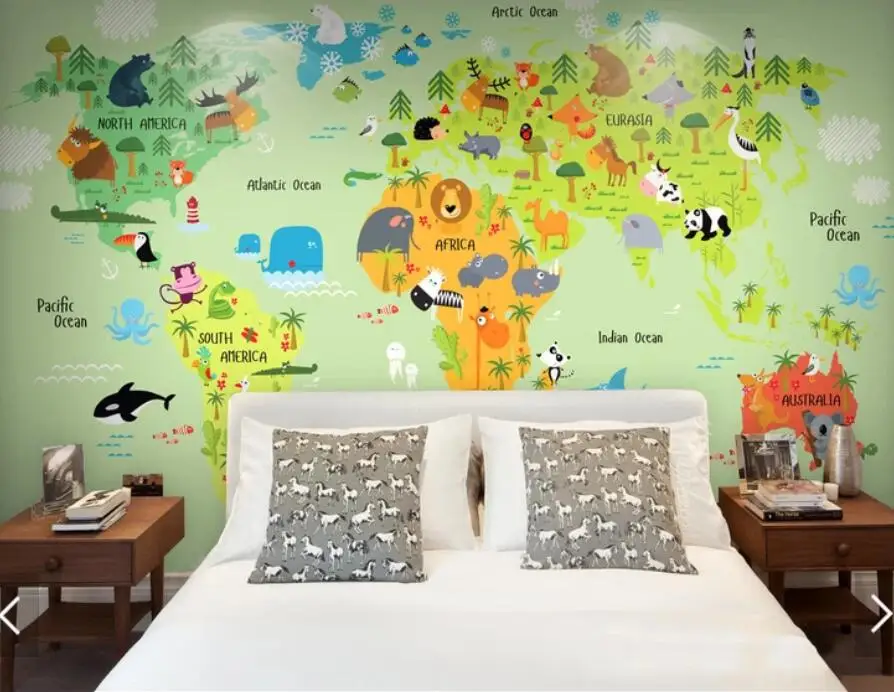 Карта мира с животными обои Настенные 3d рисунки фотообои на заказ для детской