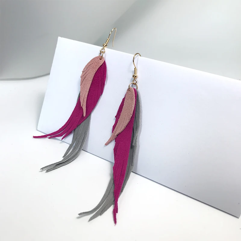 C M& G Angel Wing серьги с кисточками из натуральной козьей кожи для женщин три слоя массивные модные серьги с подвесками ювелирные изделия аксессуары - Metal Color: C