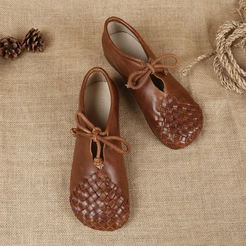 

Johnature 2021 New Spring/Autumn Genuine Leather Lace-up Casual Solid Round Toe Retro Sewing Comfortable Flats Women Shoes