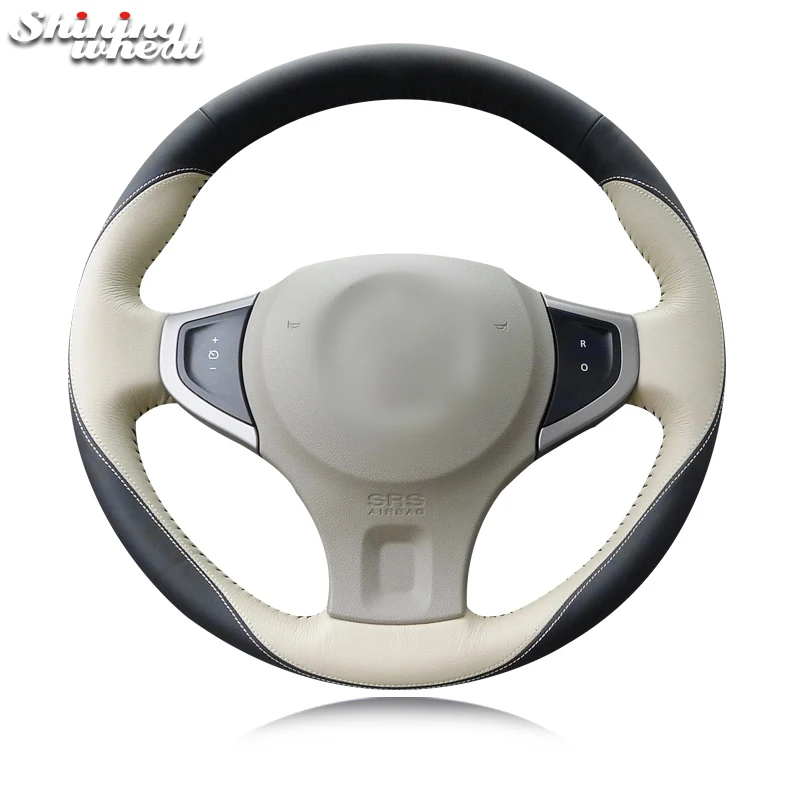 

BANNIS Hand-stitched Beige Black Leather Leather Car Steering Wheel Cover for Renault Koleos 2009-2014