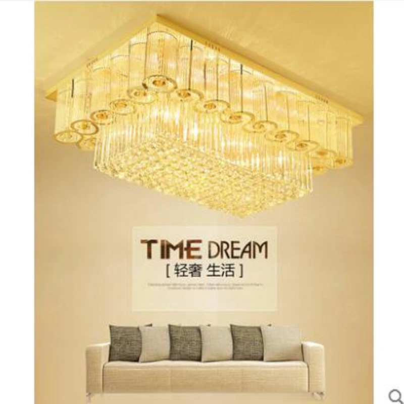 Современные золотые прямоугольные хрустальные лампы для гостиной атмосферные