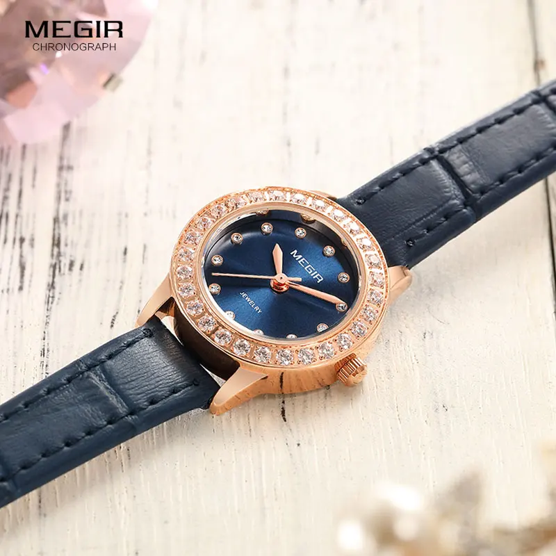 Женские кварцевые часы Megir с кожаным ремешком аналоговые синие 4205|Женские
