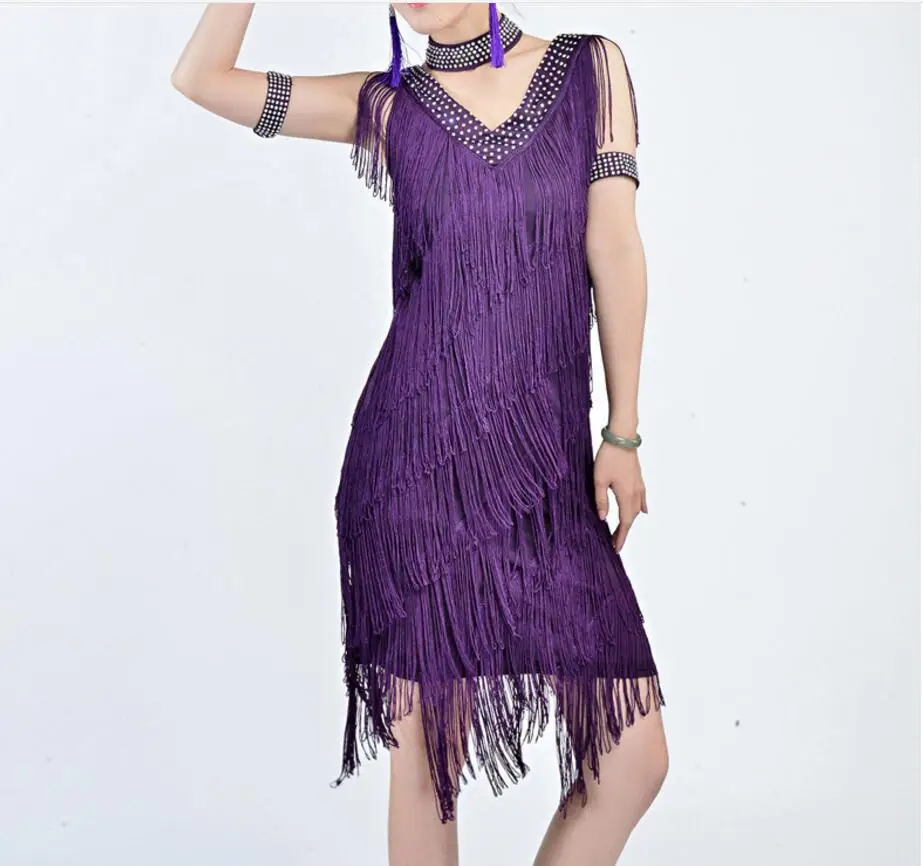 Новое платье для латинских танцев с кисточками без спинки 7 цветов бальных