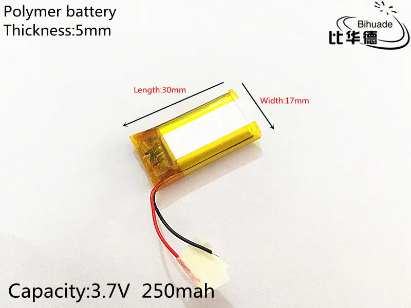 5 шт./лот литровый аккумулятор 3 7 V 250mAh 501730 литий полимерный для Mp3 MP4|battery 3.7v 250mah|battery