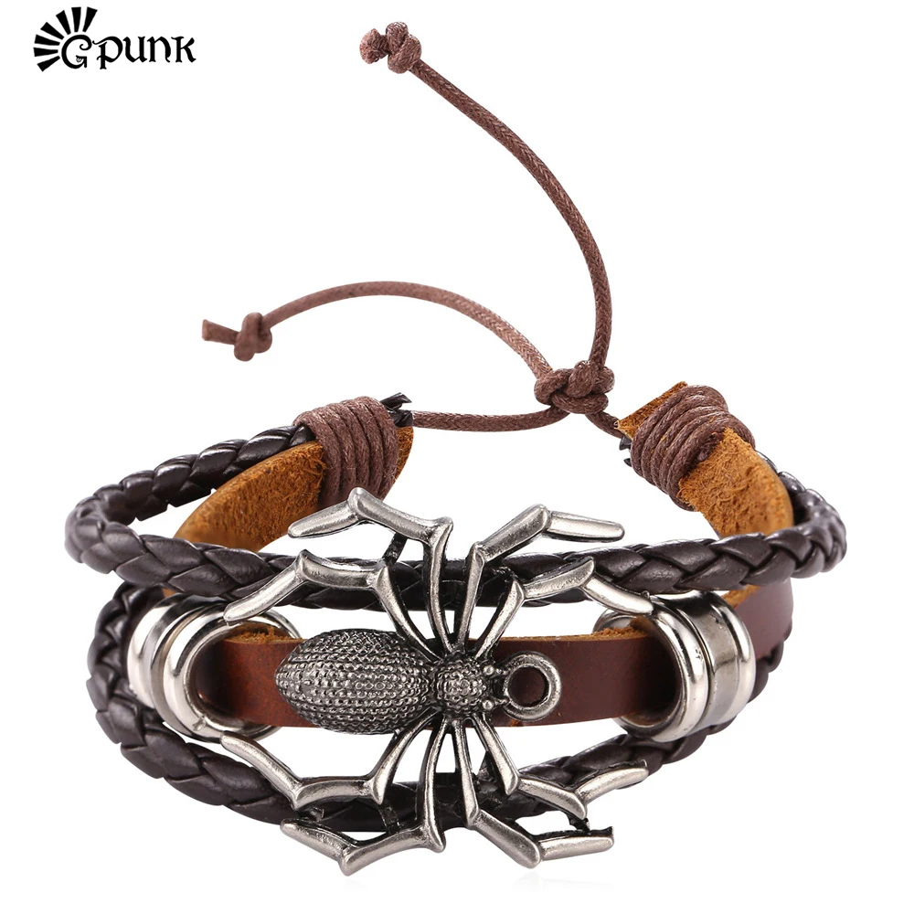 Для мужчин ювелирные изделия из натуральной кожи человека-паука Wrap браслет