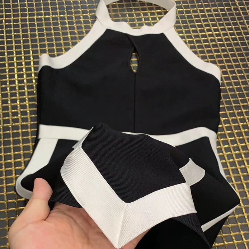 

Top Quality 2019 Sexy Black With White Newest Blackless Summer Dress Hollow Out Sleeveless Women Mini Dress Party Dress Vestidos