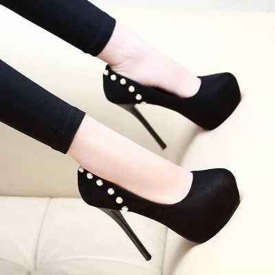 

Autumn exquisite round head 12CM high heel single shoes sexy nightclub professional black women's shoes.