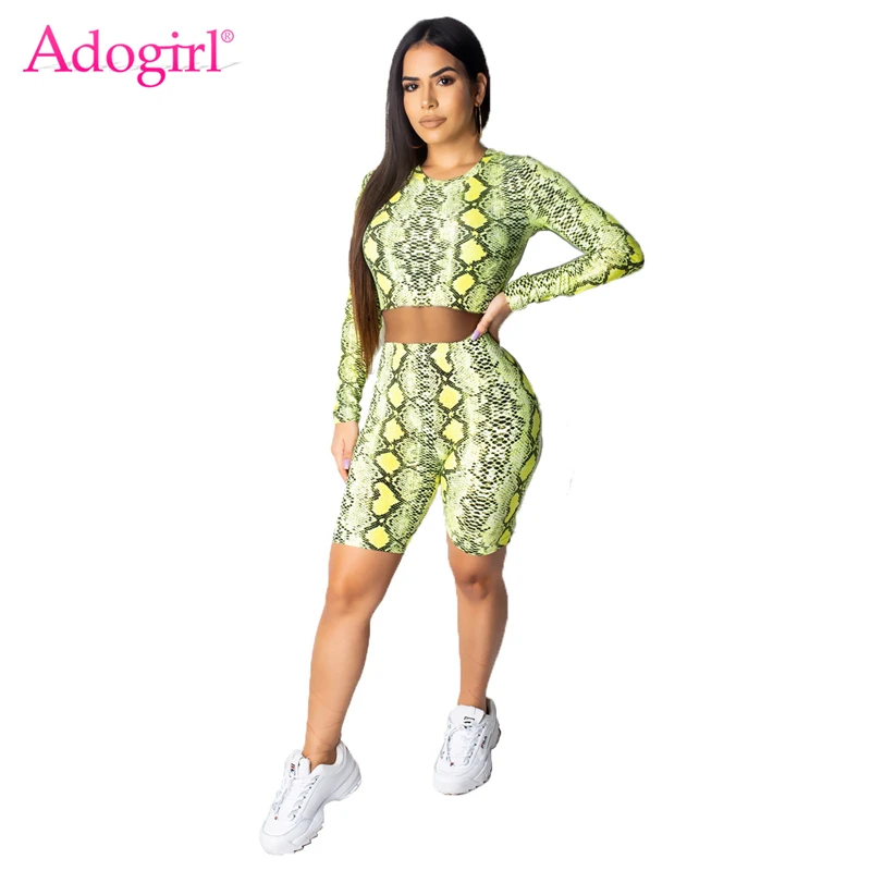 Женский спортивный костюм с принтом змеиной кожи Adogirl короткий топ длинным