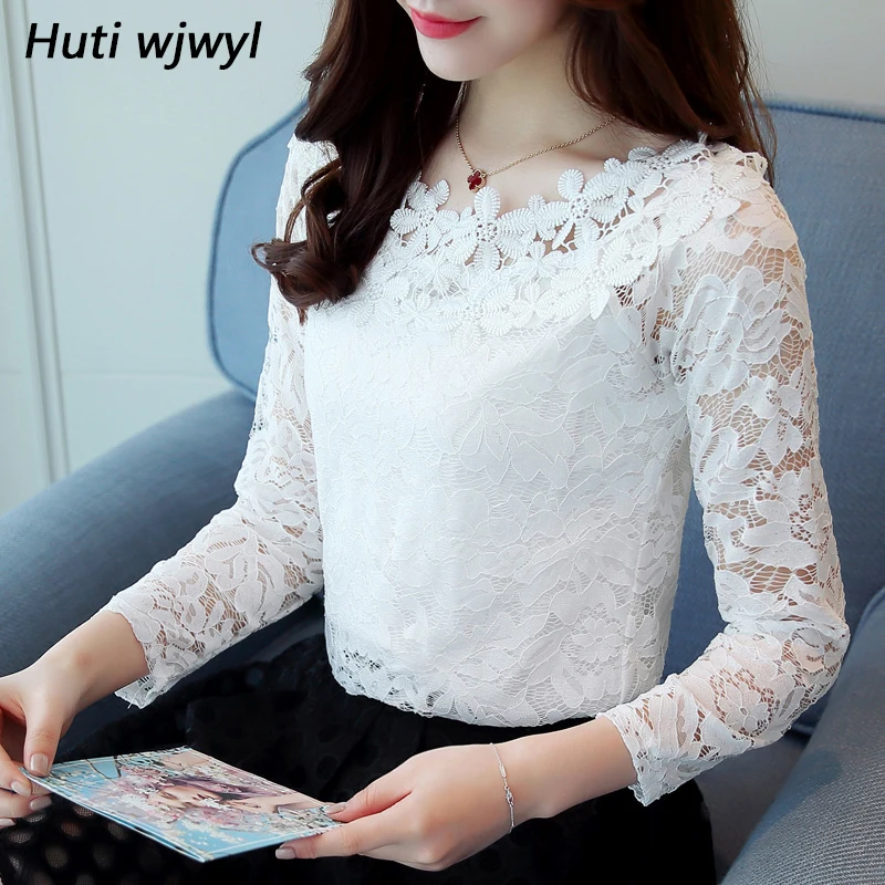 2019 женская одежда ажурные блузы вязанные крючком корейские элегантные рубашки с