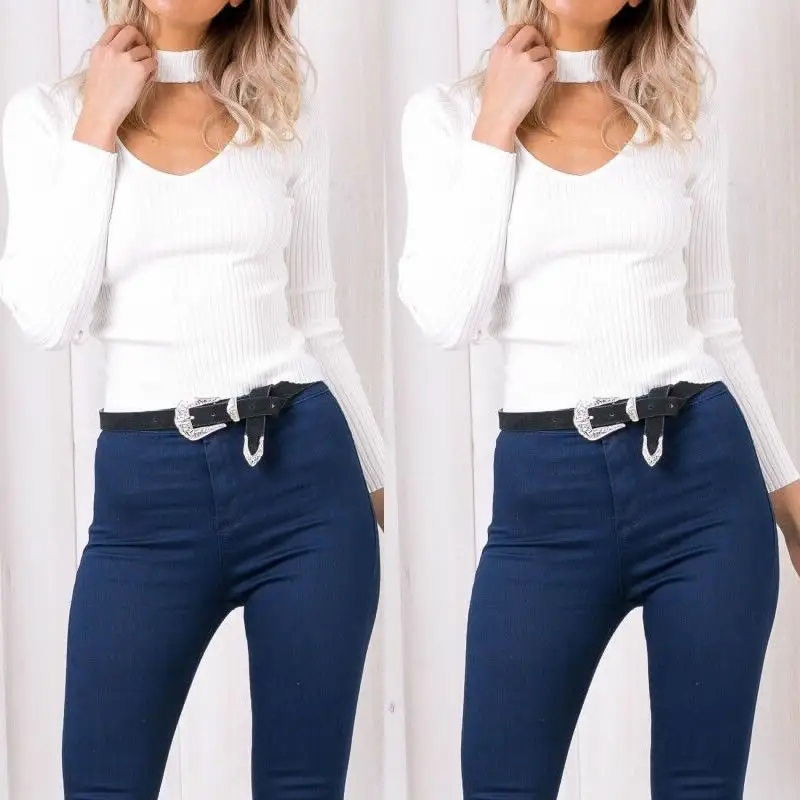 2017 Горячая женщина чокер шеи Эластичный Тощий блузка черный/белый/красный/серый