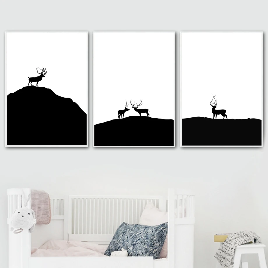 

Abstract Simple Black White Deer Nordic Posters And Prints Wall Art Canvas Painting Animal Wall Pictures For Living Room Decor