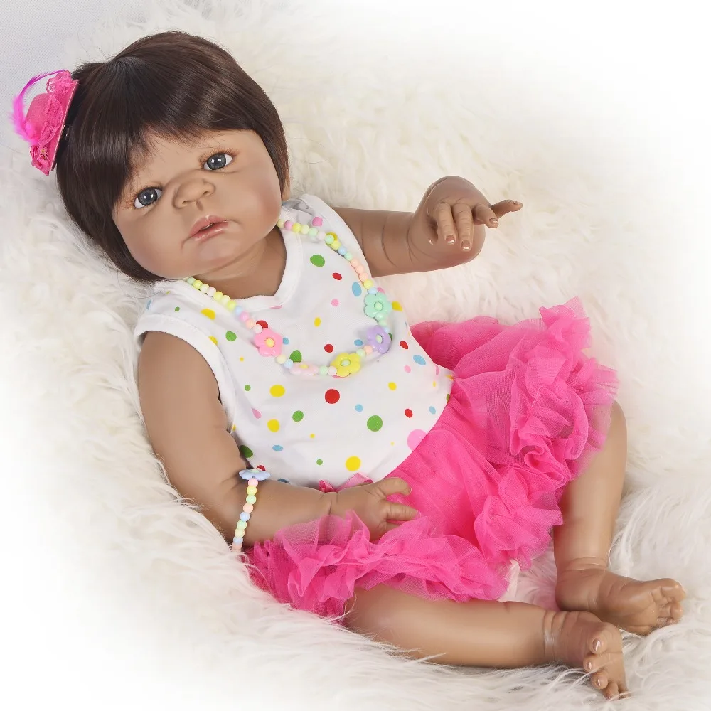 

Black doll Reborn 23"57cm Baby Simulation Soft Vinyl silicone doll toys for Children Girls bebe gift reborn bonecas realista