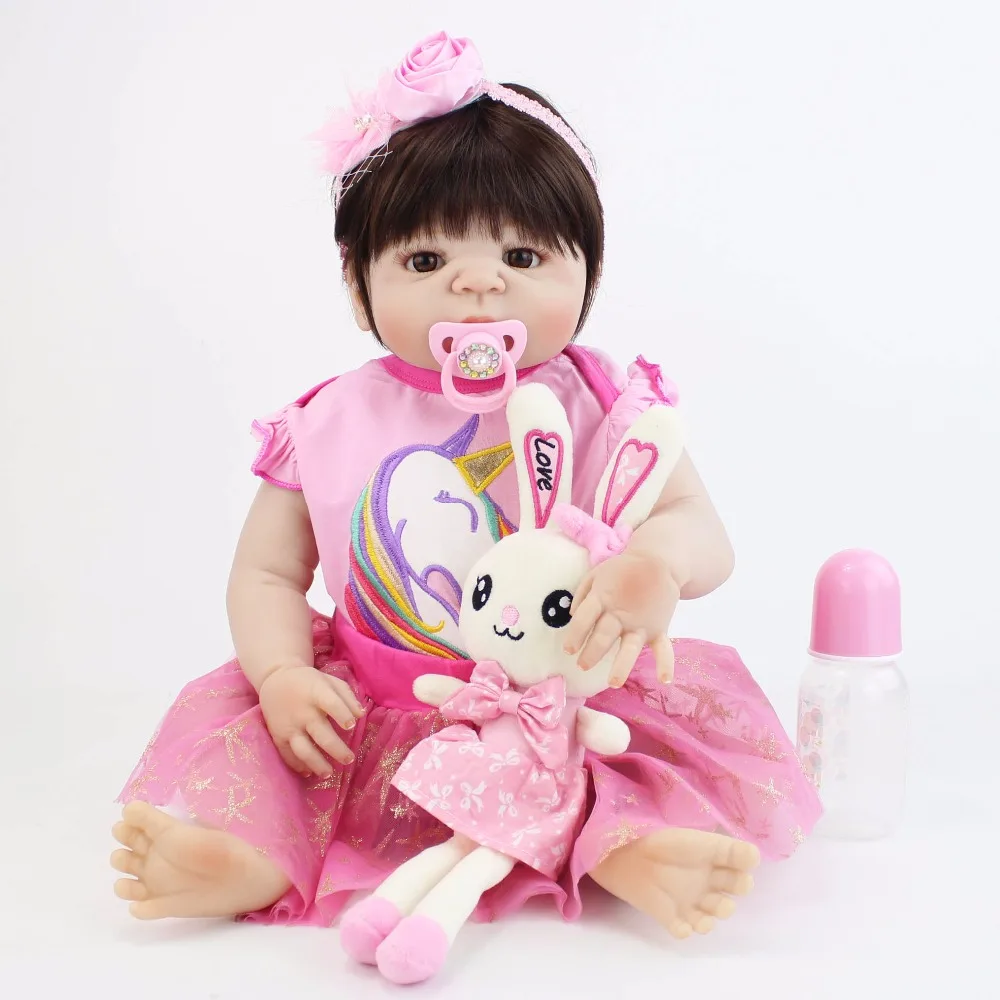 55 см Полный Силиконовые Винил Reborn Baby Doll как настоящая девушка Bonecas новорожденных