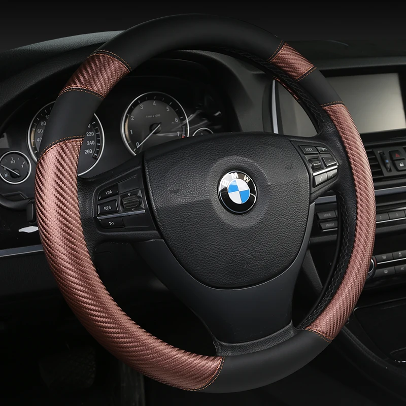 

KKYSYELVA Black Car Steering Wheel Cover Leather Steering Covers Auto Steering-wheels Car Interior Accessories