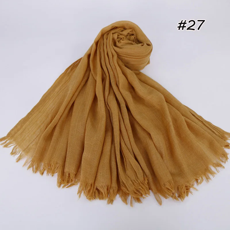 190*120cm oversize women muslim plain frayed hijab scarf femme musulman headscarf islamic shawls crinkle solid pashmina hijabs - Цвет: 27