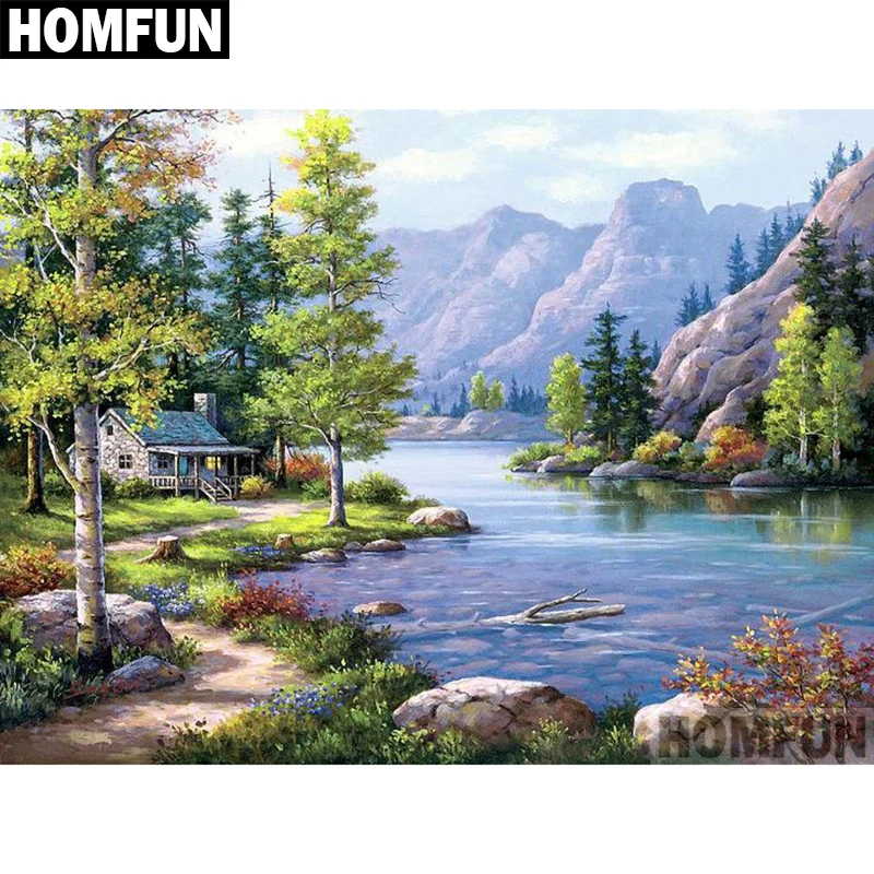 

HOMFUN Full Square/Round Drill 5D DIY Diamond Painting "Forest Lake" Embroidery Cross Stitch 5D Home Decor Gift A06569