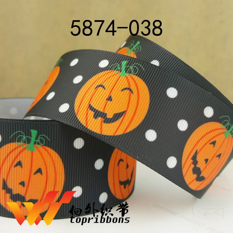 Бесплатная доставка 50 ярдов корсажная лента с принтом на Хэллоуин 5879 | Дом и сад