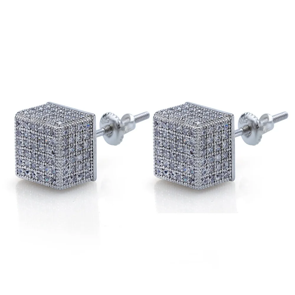 TOPGRILLZ Золото Серебро Цвет Iced Out кубический циркон 8 мм квадратная серьга для мужчин и женщин тренд Ювелирные изделия Подарки с закручивающаяся задняя часть пряжки