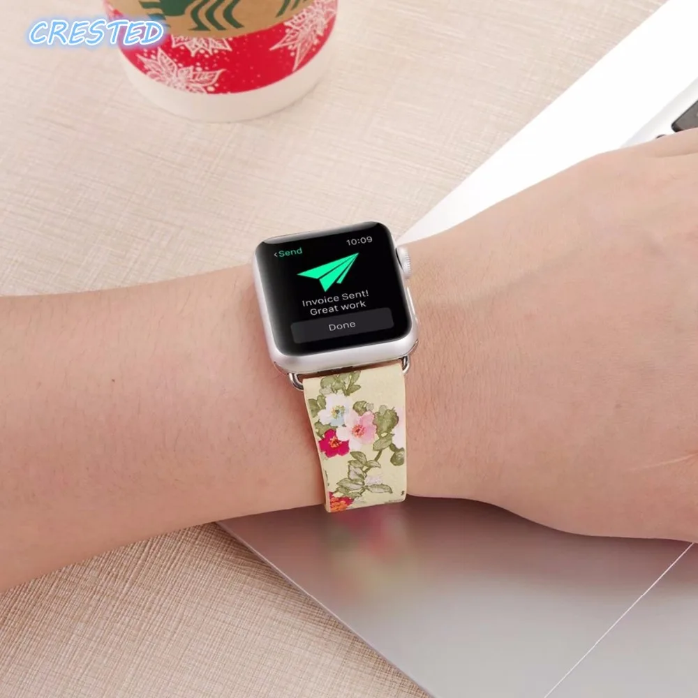 Кожаный ремешок для Apple Watch 38 мм/40 мм iwatch 4/3 42 44 браслет с цветочным принтом дизайн