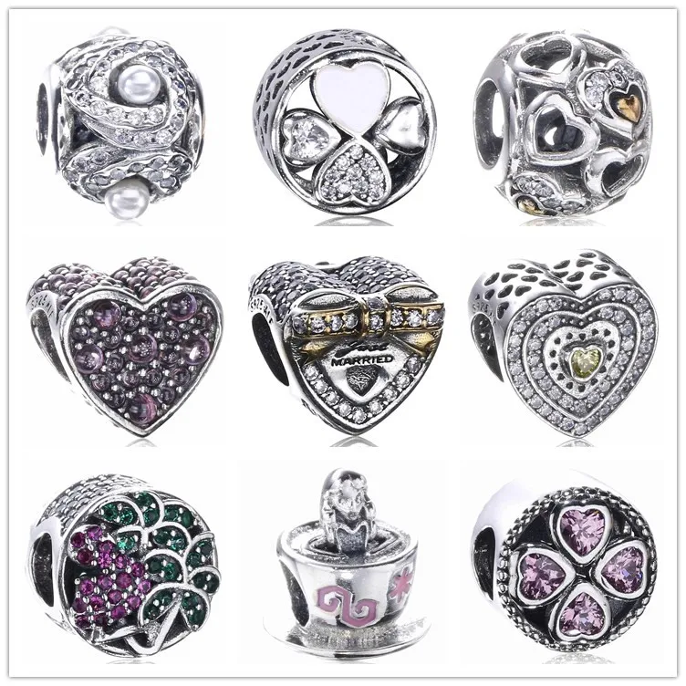 2017 Весна уникальный проложить шарма сердца 925 серебро счастливый клевер бусы