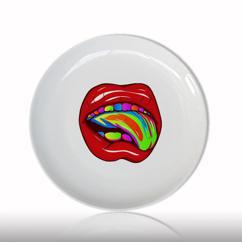 Креативные декоративные тарелки с красным ртом круглая керамическая тарелка